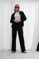 Luksusowy Komplet Damski Masełko Bluza Rozpinana + Spodnie Wide Leg Premium Soft Touch Elegancja & Komfort-CZARNY